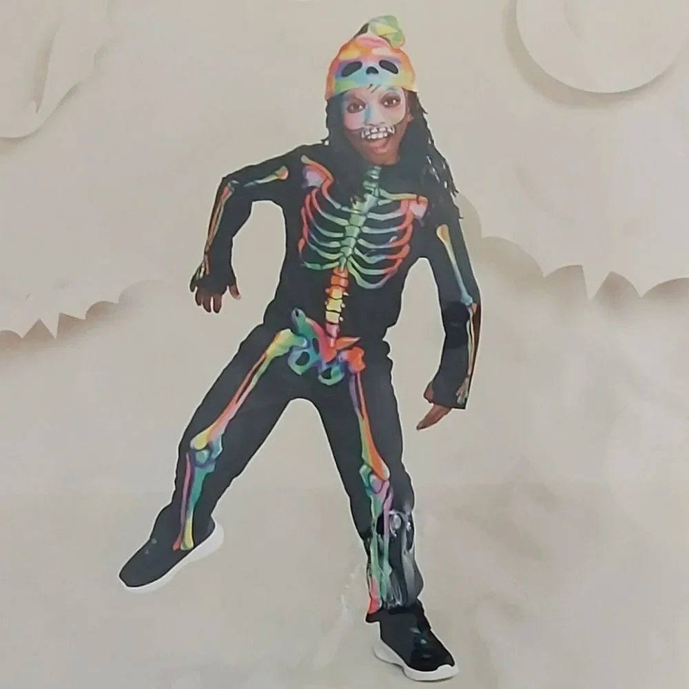 NEW Color Melt Skeleton Halloween Costume Boy Girl Small Glows Under Blacklight